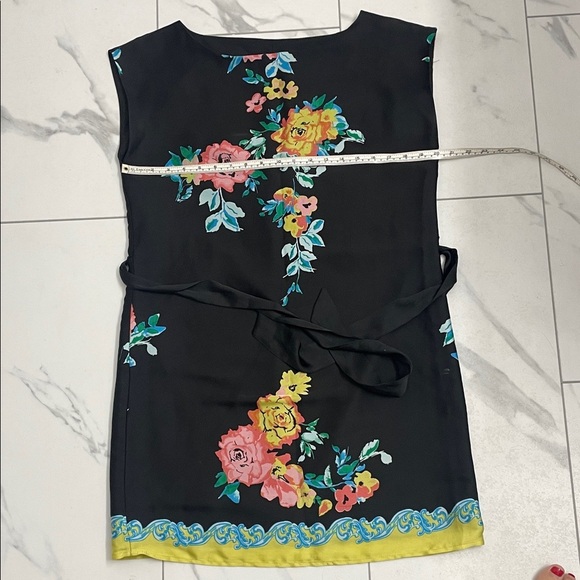 Jacob Floral Black Dress Self Tie Belt Lined Boat Neck Cap Sleeves Sz M - Picture 10 of 13